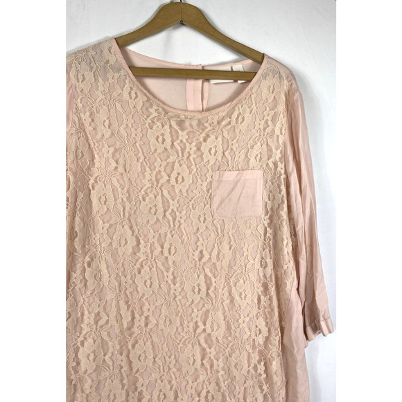 Chicos 2 / Large Lace Front Top Button Back Pale Pink Soft Girl Romantic Pastels - Picture 5 of 13